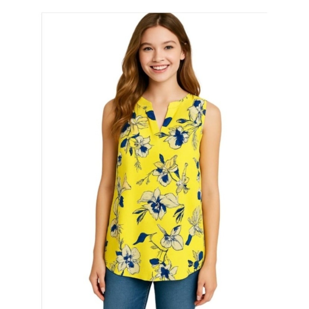 Jasmine & Juliana Yellow Floral Sleeveless Top Size M